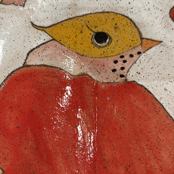 Pottery Artist Signed Bird Design Colorful Rectangle Dish/Tray - Picture 3 of 11